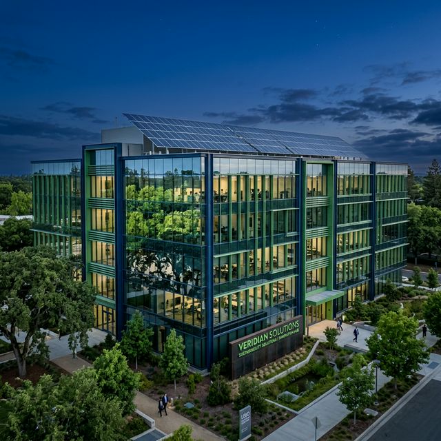 Sustainable building with solar panels